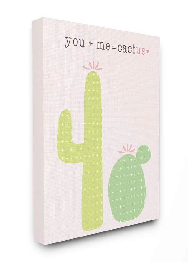 The Stupell Home Decor Collection Pink and Green You Plus Me Equals Cactus Oversized Stretched Canvas Wall Art, 24 x 1.5 x 30, M