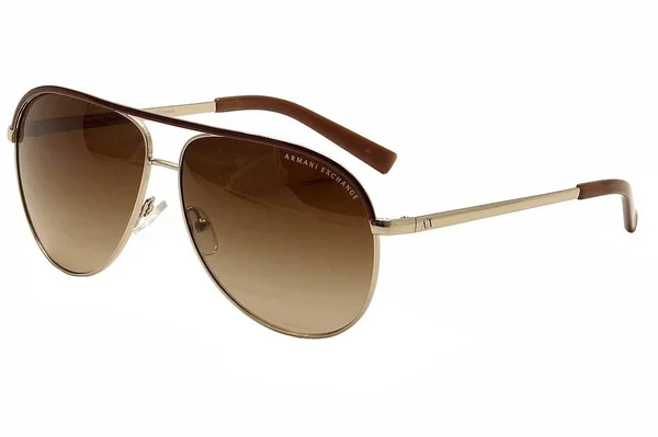 Armani Exchange Metal Unisex Aviator Sunglasses - Light Gold/Dark Brown, 61 mm