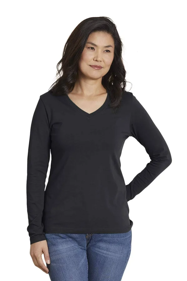 Fair Indigo Women's Organic Cotton Long Sleeve V-Neck T-Shirt