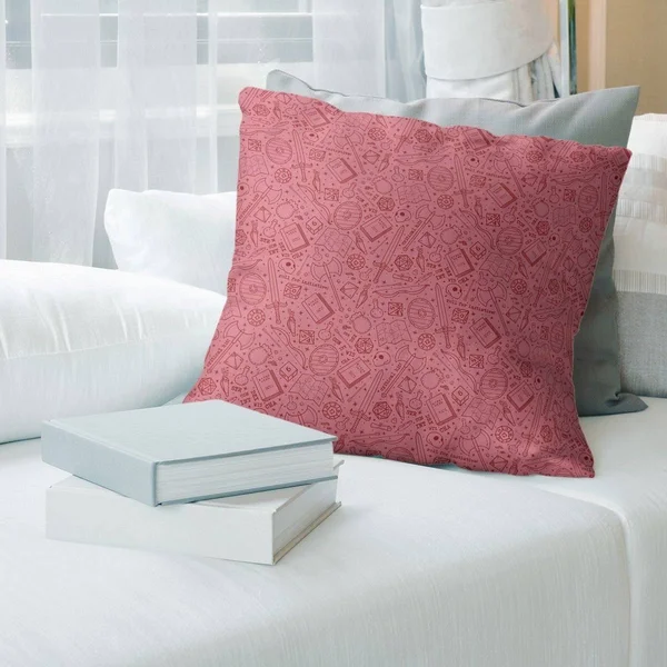 Full Color RPG Pattern Throw Pillow - 14 x 14 - Red - Cotton