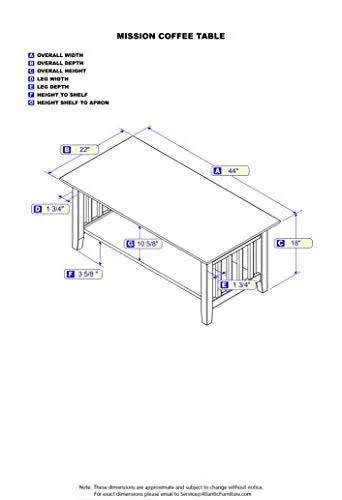 Atlantic Furniture Mission Coffee Table Grey