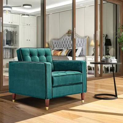 Abbotstown 33.46x22 W Tufted Velvet Armchair Everly Quinn Fabric: Green Velvet