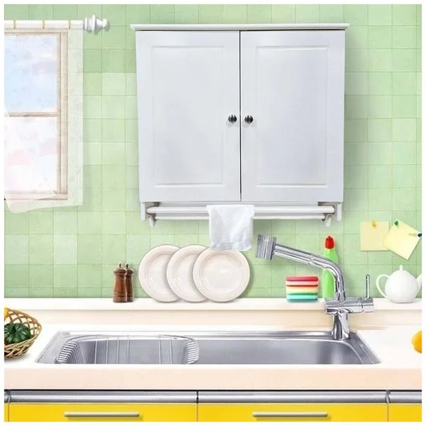 Yaheetech Bathroom/Kitchen Wall Mounted Cabinet White Double Door & Hanging Bar Storage Cupboard CAMPN00050504 - 24 x 9 x 25"