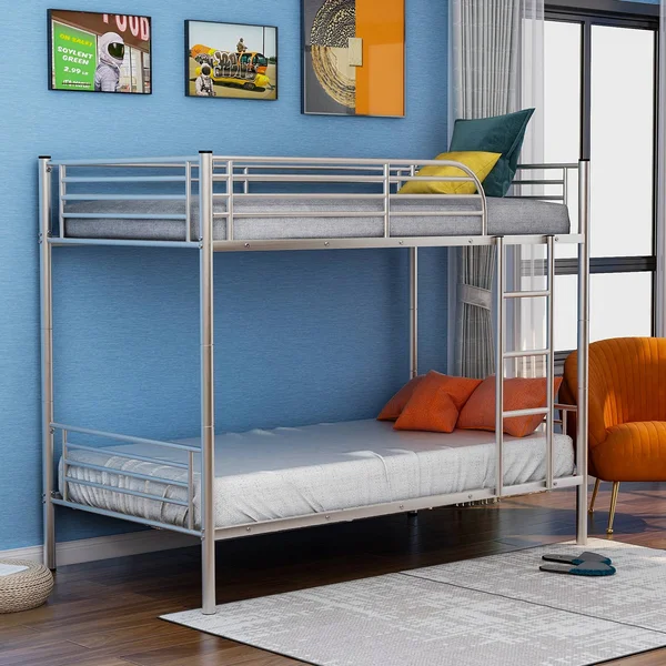 Merax Twin Over Twin Metal Bunk Bed - Multiple Colors, Silver