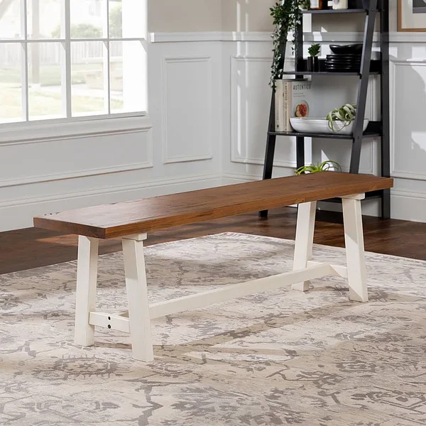 Walker Edison - Farmhouse Solid Wood Dining Bench - White/Brown