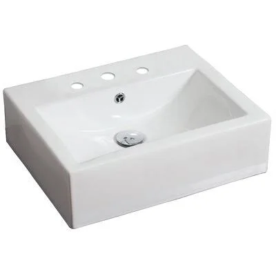American Imaginations AI-14-594 Ceramic Rectangular Vessel Bathroom Sink with Overflow Hardware Finish: Stainless Steel - Faucet