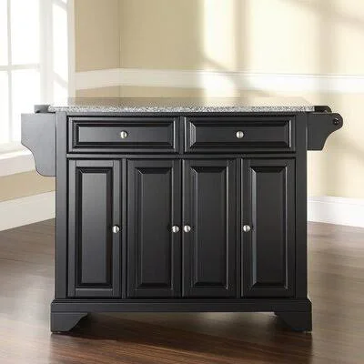 Hedon Kitchen Island with Granite Top Three Posts Base Finish: Black