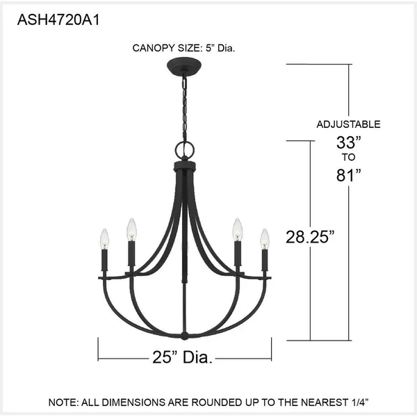 Ashley Harbour ASH4720A1 Nilson 5-Light Matte Black Chandelier