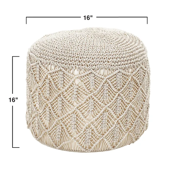 Bloomingville Off-White Handwoven Cotton Macrame Pouf - Cream