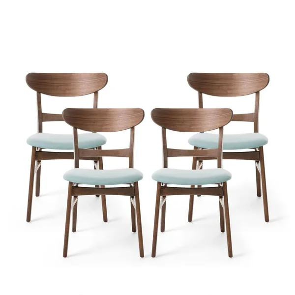 Noble House Jaxson Mid-Century Modern Dining Chairs, Set of 4, Mint, Walnut, Brown