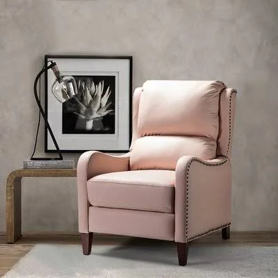 Bipasha 28.75x22 Wide Genuine Leather Manual Club Recliner Red Barrel Studio Fabric: Pink Genuine Leather