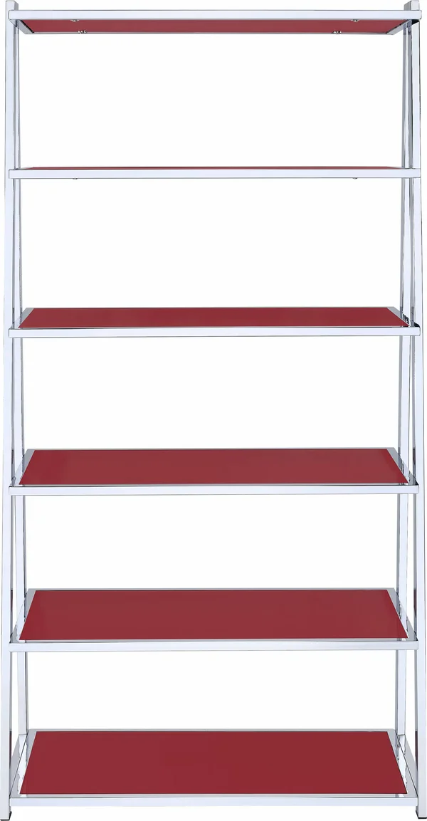 Acme Furniture Coleen Bookshelf, Red High Gloss & Chrome