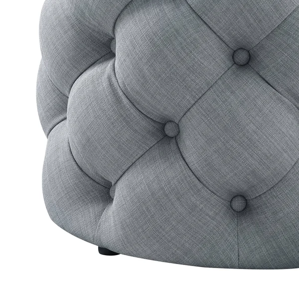 Inspired Home Ottoman Velvet or Linen Tufted Light Grey, Linen