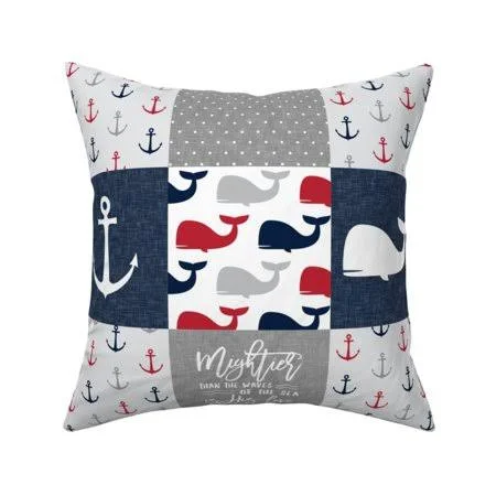 Nautical Patchwork Nautical Throw Pillow Cover W Optional Insert by Roostery, Size: 18 x 18 Cu003EOnly, Blue