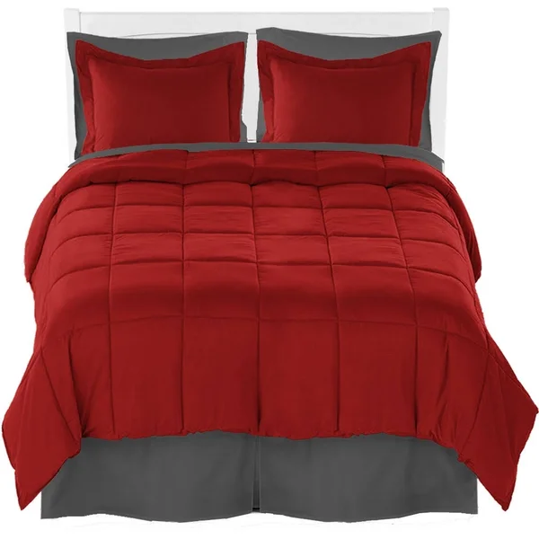 Bare Home Microfiber Comforter, Sheet Set, and Bed Skirt - Red/Grey/Grey - Twin