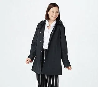 Susan Graver Water Resistant Jacket with Pop Color lining, Size Small, Black