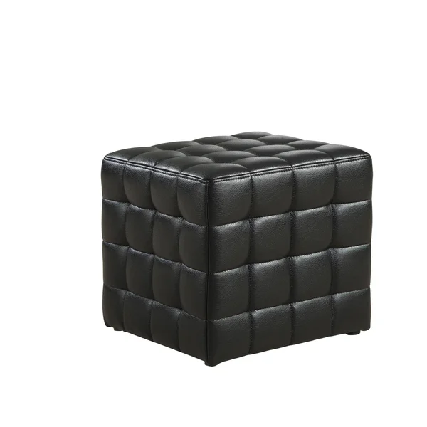 Monarch Specialties Black Leather-Look Fabric Ottoman - Medium