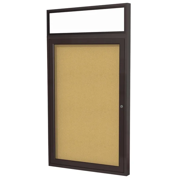 Ghent 36x22 x 30x22 1-Door Bronze Alum Frame, Headliner Enclosed Bulletin Board - Natural Cork - PBK3