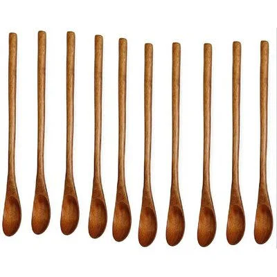 Natural Long Handle Wooden Mixing Spoons for Coffee Tea Honey Stirring Set of 10 Loon Peak