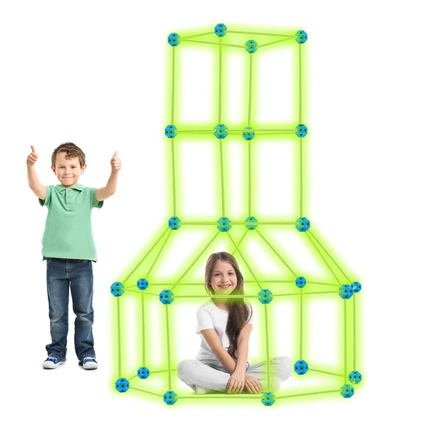 Pomatoy Fort Building Kit Glow in The Dark for Kids 90pcs Indoor & Outdoor Creative Fort Toy for Boy & Girls Stem Toys D
