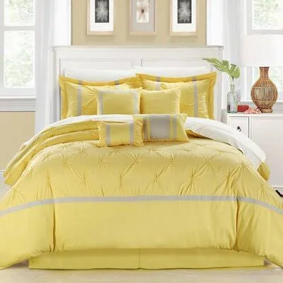 Damiano Comforter Set Rosdorf Park Size: Queen Comforter + 11 Additional Pieces - Color: Yellow/Gray