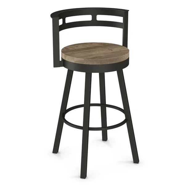 Amisco Vector Swivel Counter Stool with Distressed Wood Seat (Beige Wood, Dark Brown Metal)