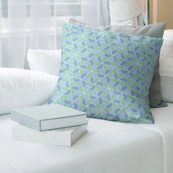 Two Color Trapezoids Throw Pillow - 26 x 26 - Teal & Green - Cotton