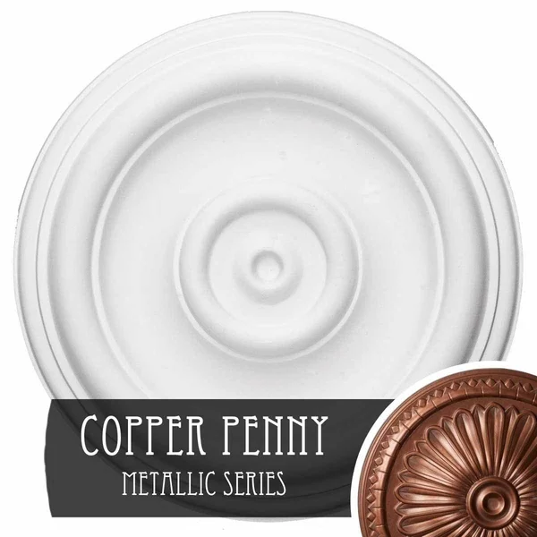 12x22OD x 1x22P Traditional Ceiling Medallion (Fits Canopies Up to 2 3/4x22), Hand-Painted Copper Penny