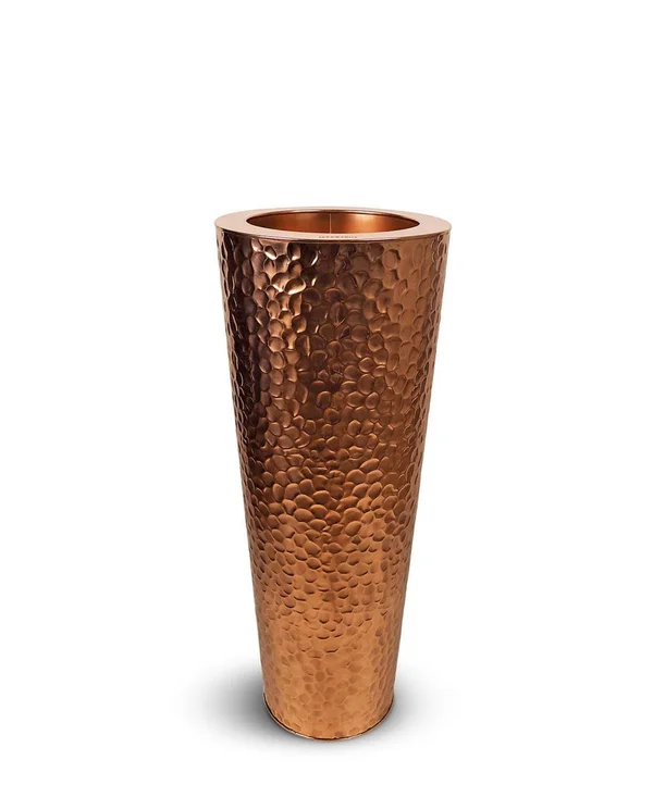 Le Present J256 Stainless Steel Cone Hammered Copper Planter - Hammered Copper - 36 x 14 x 14 in.