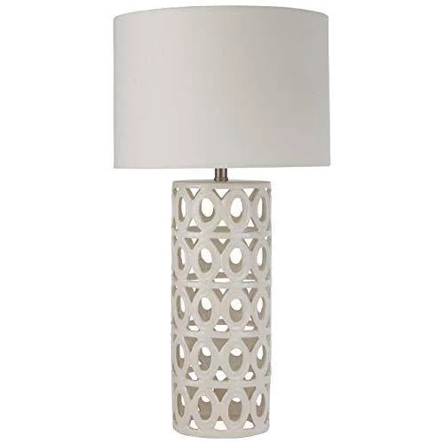 Stone & Beam Ceramic Geometric Table Lamp, 25x22H, with Bulb, White Shade