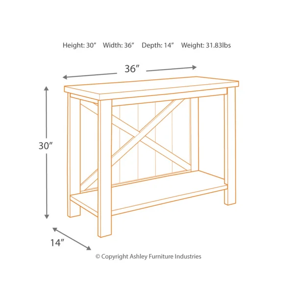 Ashley Abramsland - White/Brown - Console Sofa Table