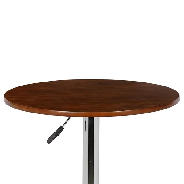 Benjara Adjustable Wooden Round Top Pub Table with Hydraulic - Brown and Silver