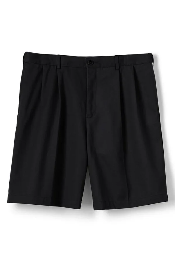 Men's Comfort Waist Pleated 9x22 No Iron Chino Shorts - Lands& End - Black - 35