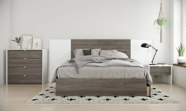 Cloud 5 Piece Full Size Bedroom Set in Bark Grey and White - Nexera 402632