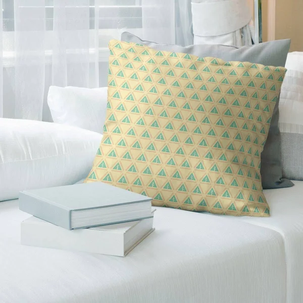 Three Color Minimalist Trees Throw Pillow - 18 x 18 - Green Yellow & Orange - Linen