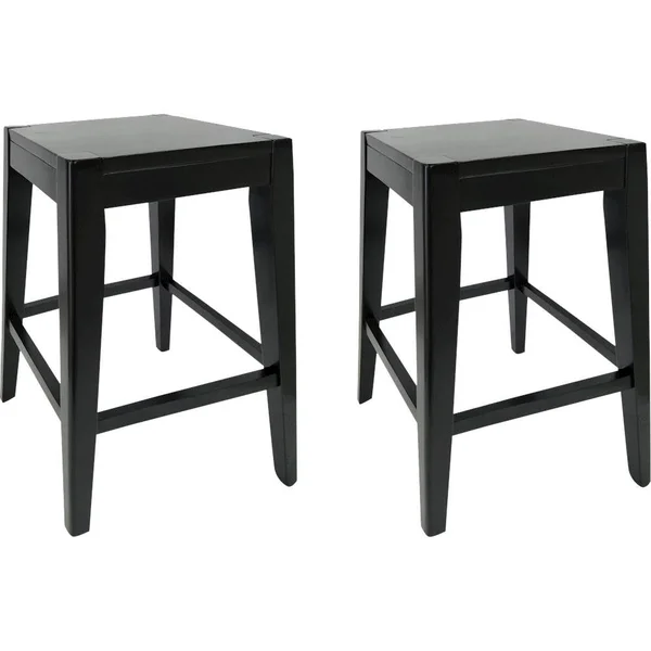 Noble House Farmhouse Wooden Counter Stool in Black - Set of 2