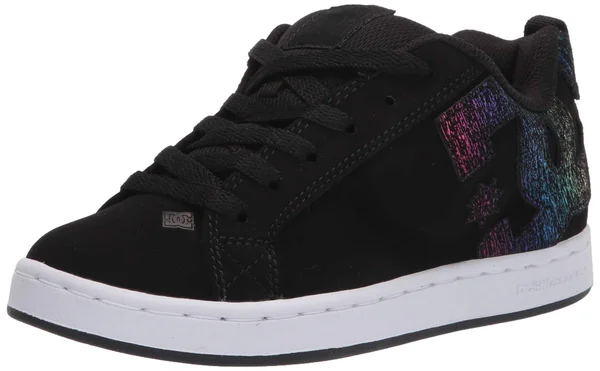 DC Court Graffik W Women's Skate Shoes Black/Rainbow : 5.5 B - Medium
