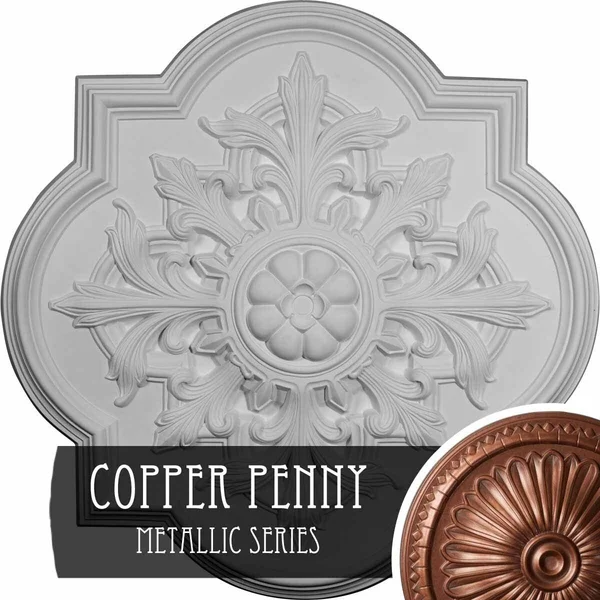 31 1/4x22OD x 2x22P Bonetti Ceiling Medallion (Fits Canopies Up to 7 3/8x22), Hand-Painted Copper Penny