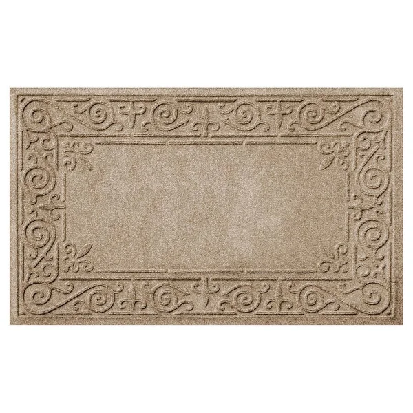 WaterGuard Iron Fleur Indoor Outdoor Mat, Beig/Green, 2x3 ft