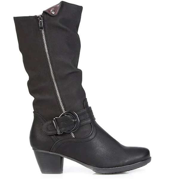 Pavers Women's Lightweight Calf Boot with Buckle - Burgundy, US 05