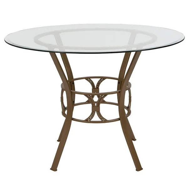 Carlisle Round Glass Dining Table with Metal Frame - Silver - 48&&