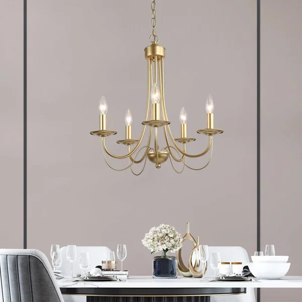 New World Decor Pursuit 5-Light Gold Modern/Contemporary Chandelier, YUNQA2LWS3580G6