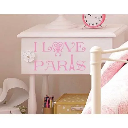 I Love Paris II Wall Decal - Wall Decal, Sticker, Mural Vinyl Art Home Decor Quotes and Sayings - 4175 - Turquoise, 39in x 24in