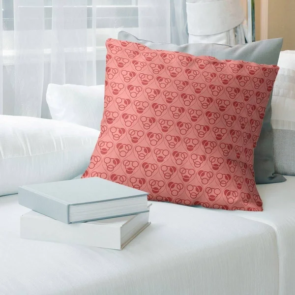 Warm Monochrome Circles & Waves Throw Pillow - 18 x 18 - Red - Faux Suede