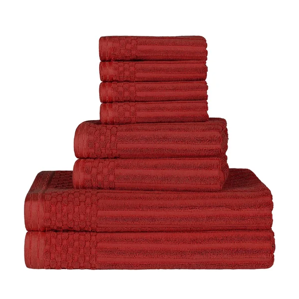 Superior Ribbed Textured Cotton 8-Piece Ultra-Absorbent Towel Set, Ivory