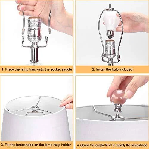 Bedside Crystal Table Lamps Set of 2 with Dual USB Charging Ports - Boncoo Modern