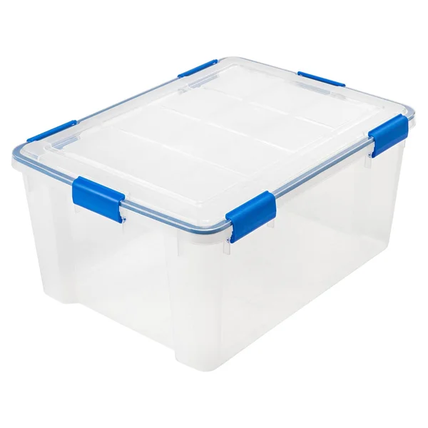Iris USA 60 Quart Weathertight Storage Box - Clear with Blue Buckles, 4 Pack, 500026