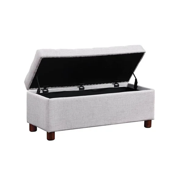 Storage Bench Tufted Linen Fabric Ottoman Storage Bench - Beige