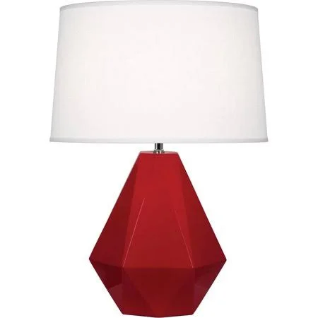 Ruby Red with Polished Nickel Tone Finish Table Lamps 10 inch Wide Oyster Linen Shade Ceramic Material E26 A Bulb 1 Light Fixtur