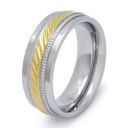 Mens 8mm Wedding Band in Stainless Steel - 9 1/2, White